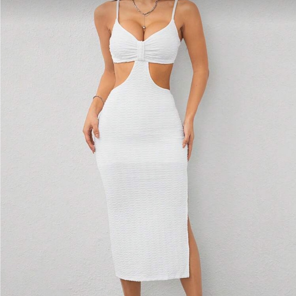 White Cut-Out Midi Dress